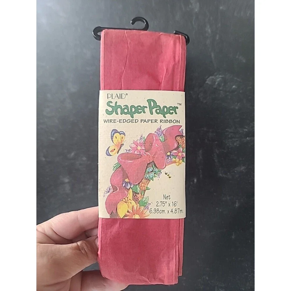 Plaid Shaper Paper Red Wire-Edged Paper Ribbon, Vintage READ
